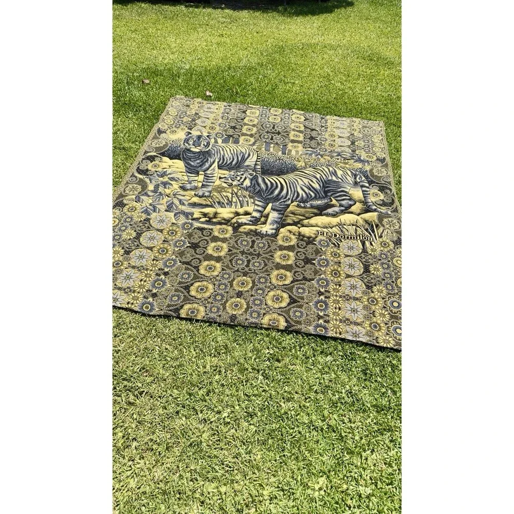 Tapestry Blanket Safari African Animals‎ Big Game Gold Brown Zebra Lions Tiger